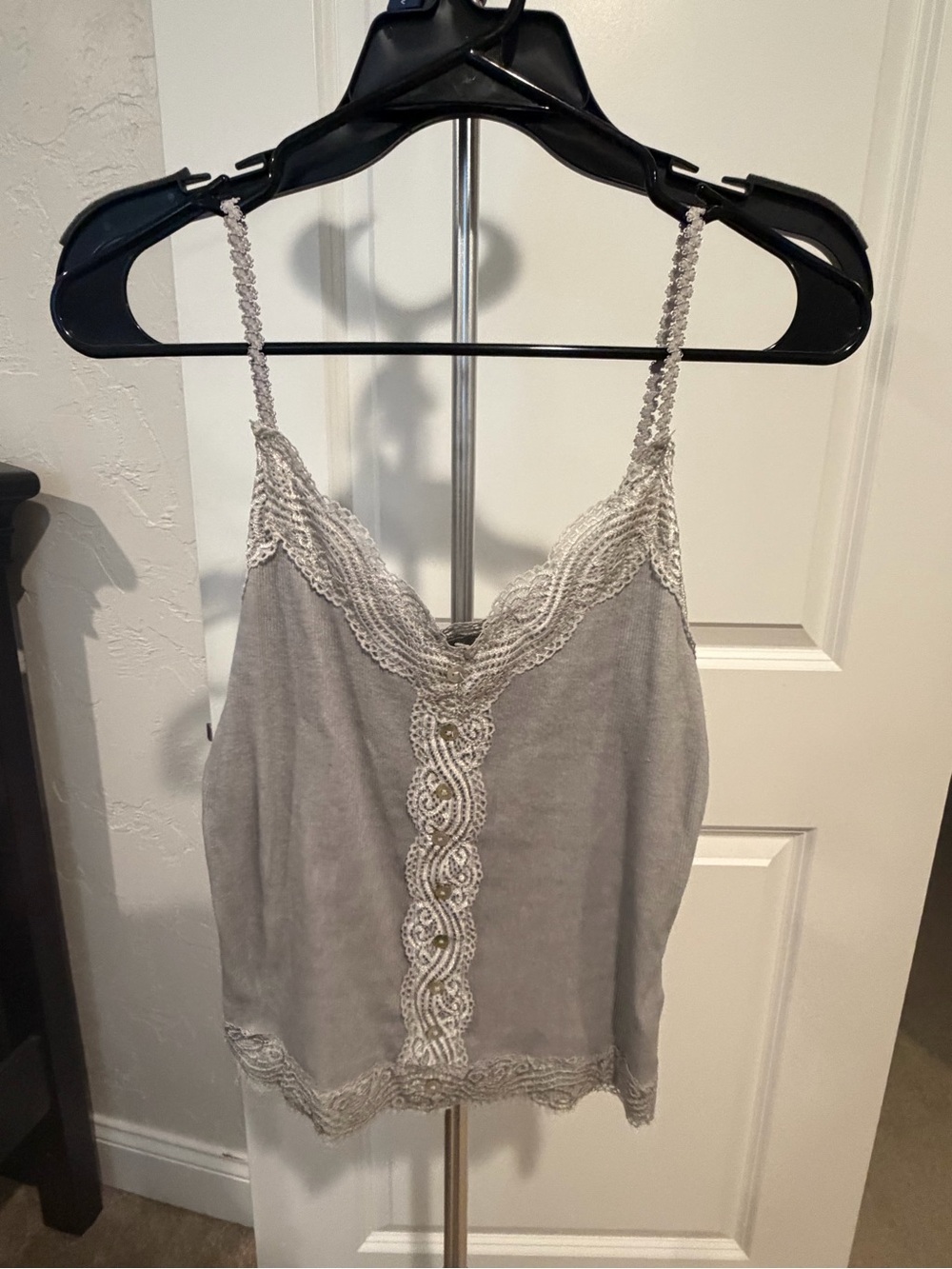 POL Lace-Trim Braided Strap Camisole - Light Gray